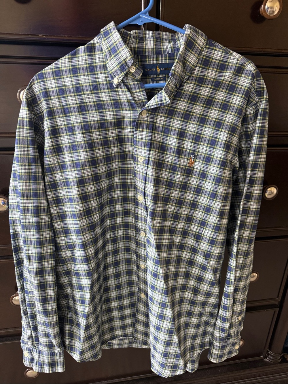 Ralph Lauren Men’s Button-Down Plaid Shirt in Blue & Green